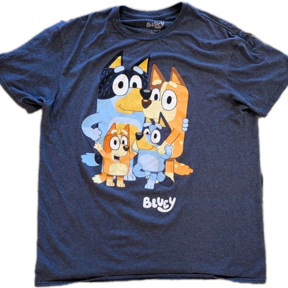 Bluey Family Graphic T-Shirt Men’s XL Blue Cotton Blend Short Sleeve Disney BBC